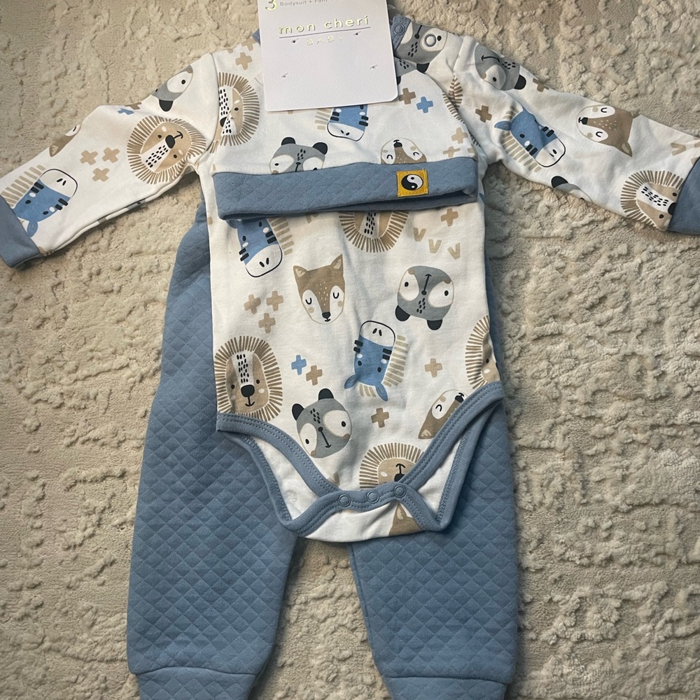 Mon Cheri Blue and White Animal Print Kids One Piece